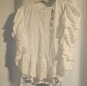 Unsubscribed White Eyelet Ruffle Top